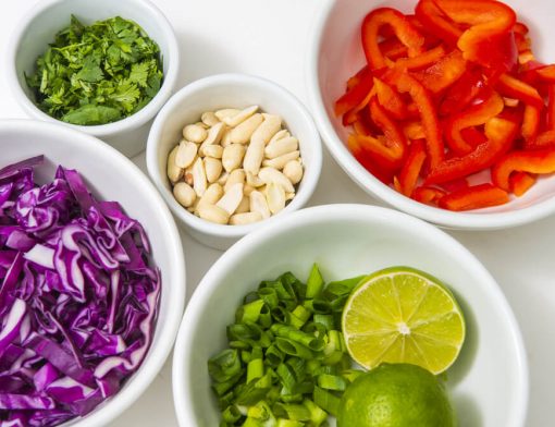 Ingredientes cortados corretamente e organizados a partir de mise en place.